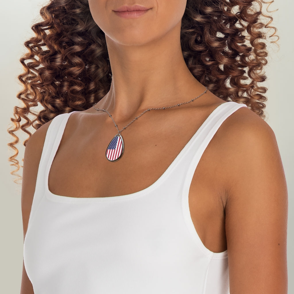 American Flag - Oval Necklace