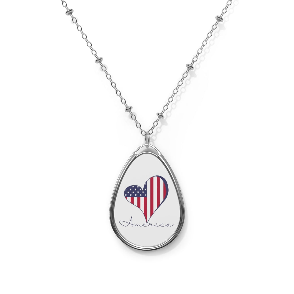 Heart Filled with Love For America - Oval Necklace