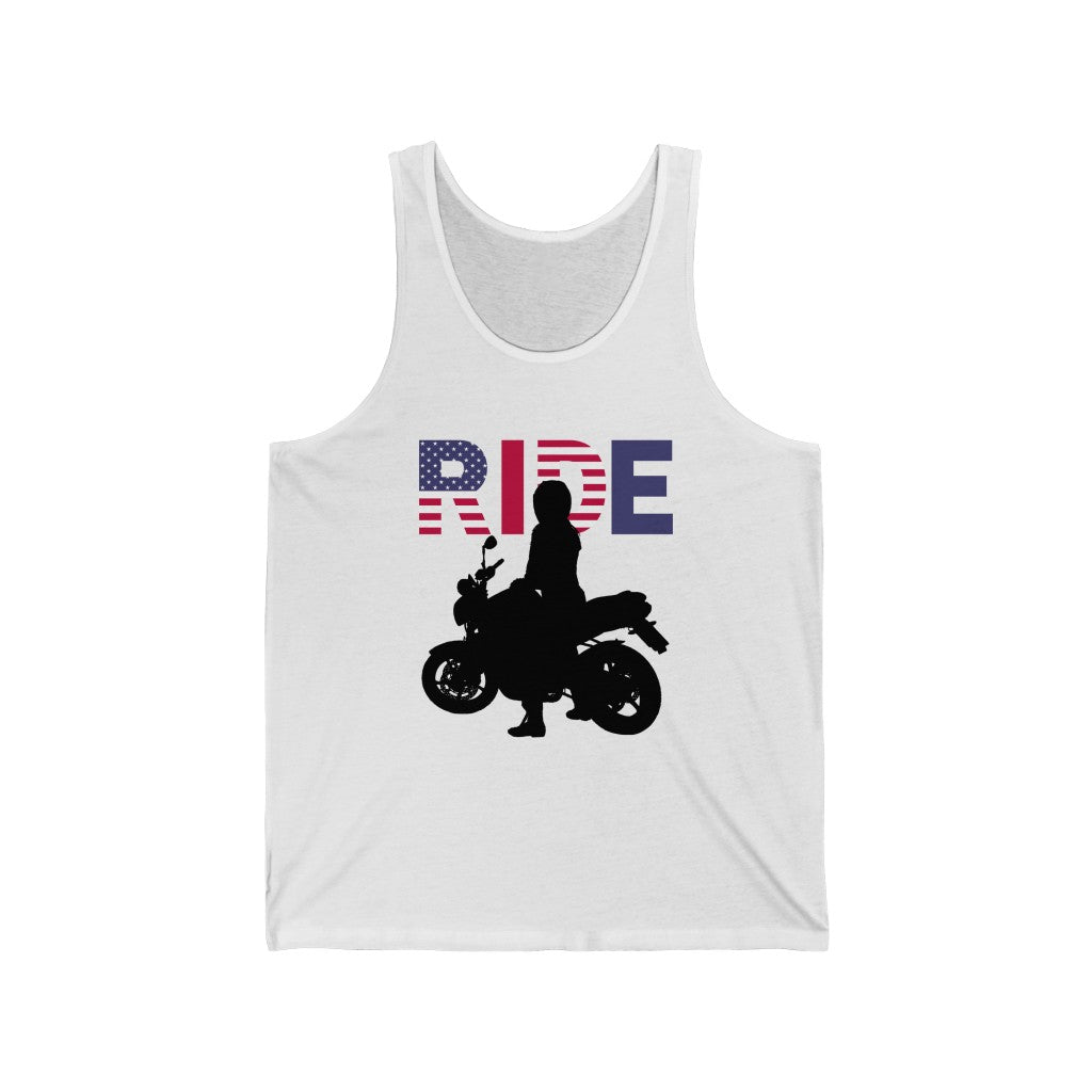 Motorcycle American Flag RIDE - Unisex Jersey Tank
