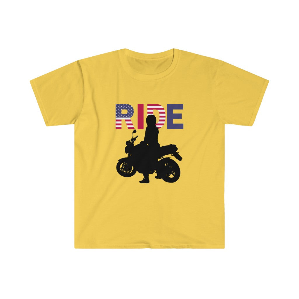 American Flag Ride Motorcycles - Unisex Softstyle T-Shirt