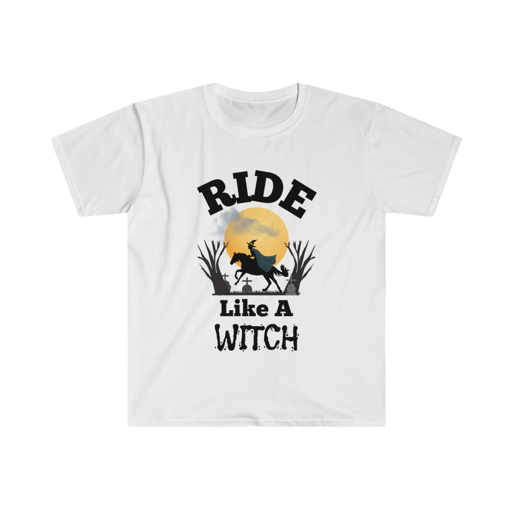 Halloween Horse Unisex T-Shirt - Ride Like a Witch - Funny Tee for Horse Lovers