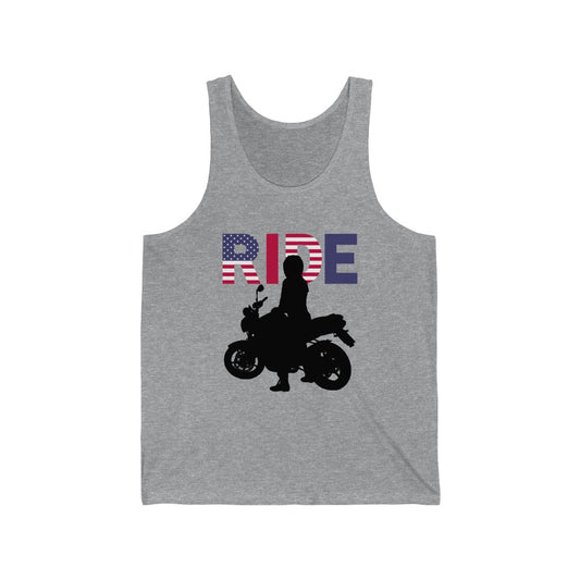 Motorcycle American Flag RIDE - Unisex Jersey Tank