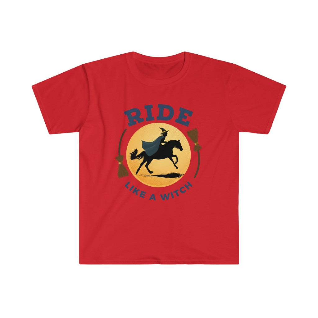 Halloween Witch Riding Horse T-Shirt - Spooky Horse Halloween Unisex Tee Shirt for Horse Lovers