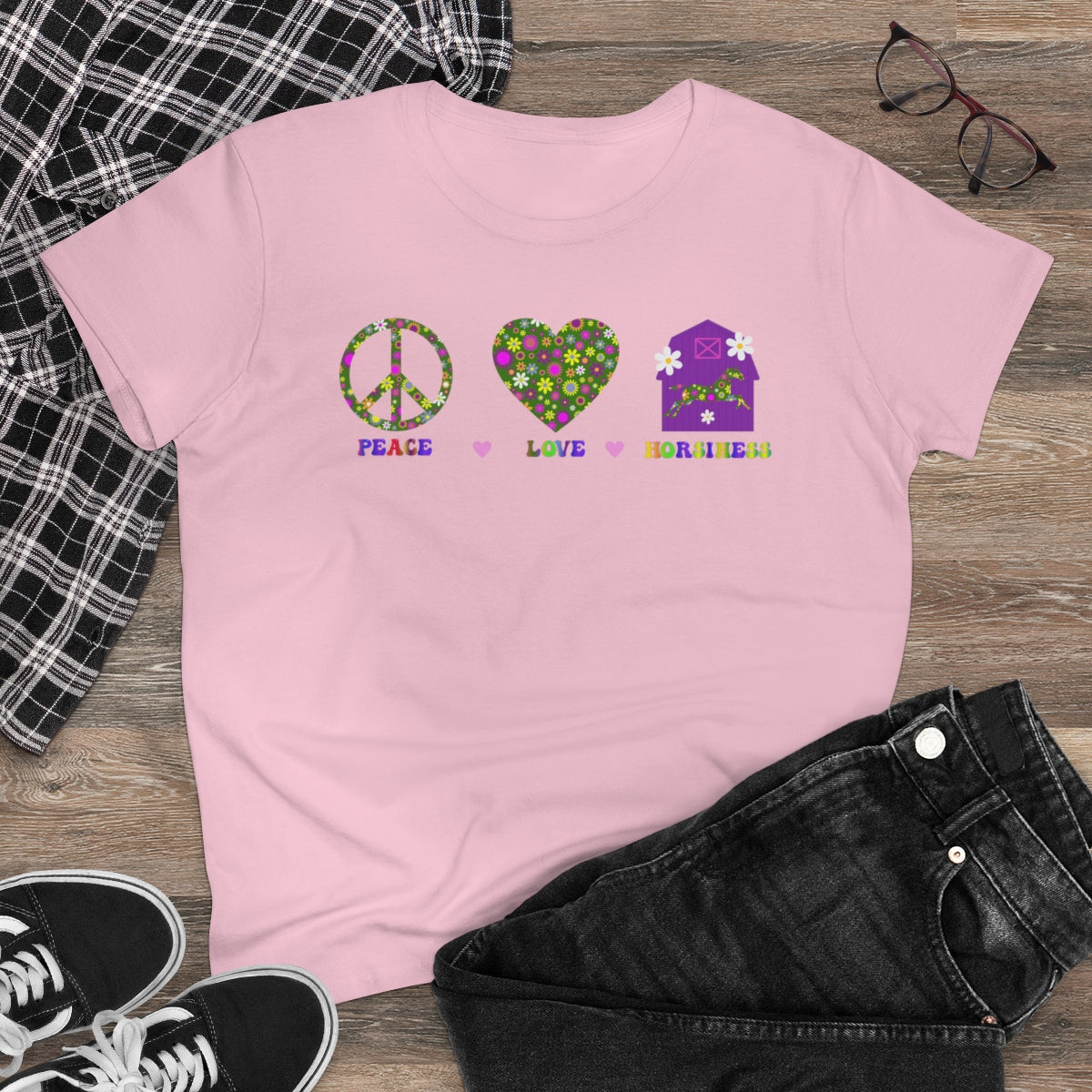 Peace Love and Horsiness - Women's Cotton Tee