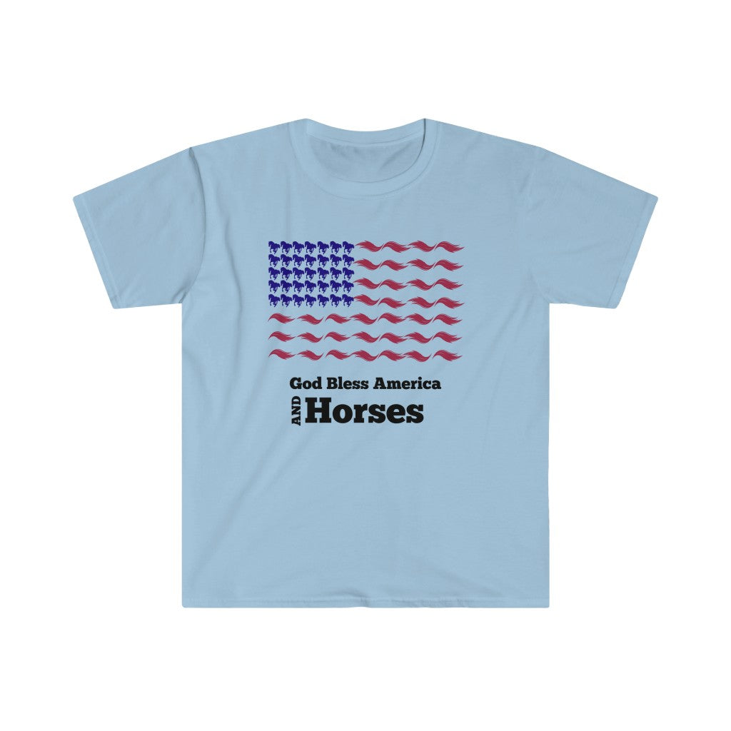 God Bless America and Horses - Unisex Softstyle T-Shirt