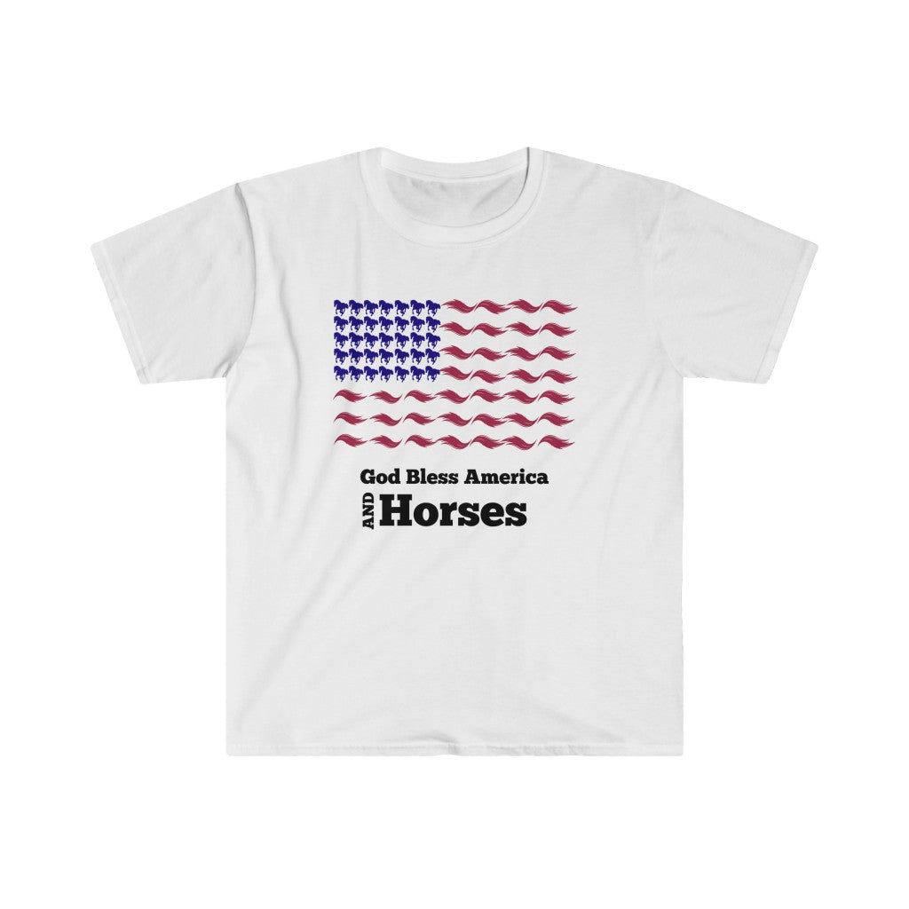 God Bless America and Horses - Unisex Softstyle T-Shirt